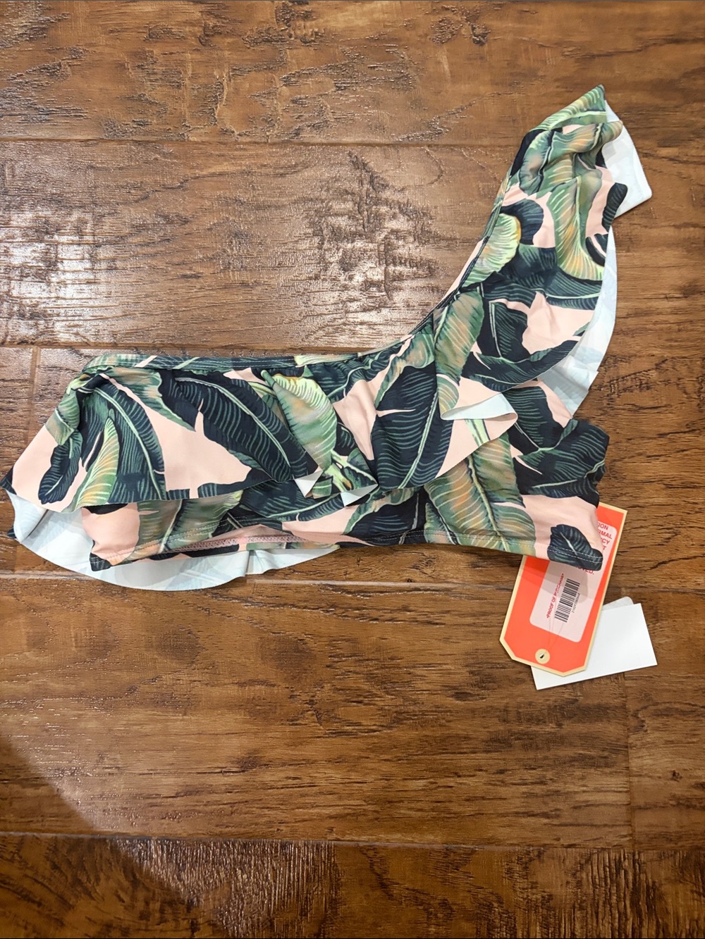 Gianni Bini Peach & Green Tropical Leaf One-Shoulder Bikini - Picture 5 of 8